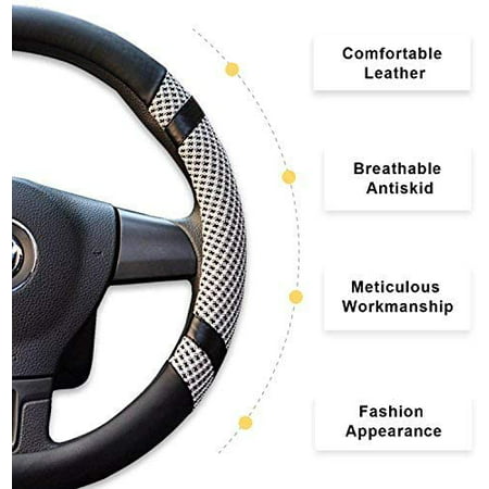 Universal 15 inch Black&Beige KAFEEK Steering Wheel Cover Anti-Slip,Warm in Winter and Cool in Summer Breathable Microfiber Leather Viscose 